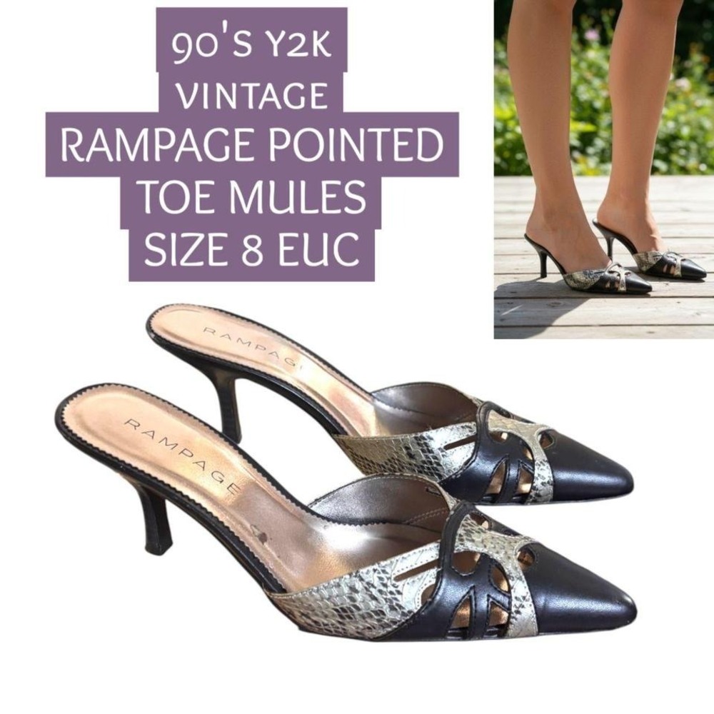 90'S Y2K VINTAGE RAMPAGE POINTED TOE CUT OUT MULES SANDALS SIZE 8 EUC